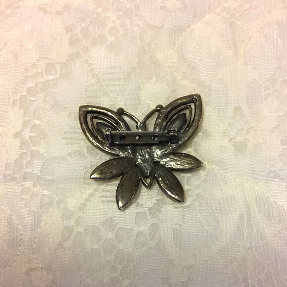 Vintage White Clear Rhinestone Oxidize Silver Tone Brooch VTG Jewelry Pin - Picture 6 of 9